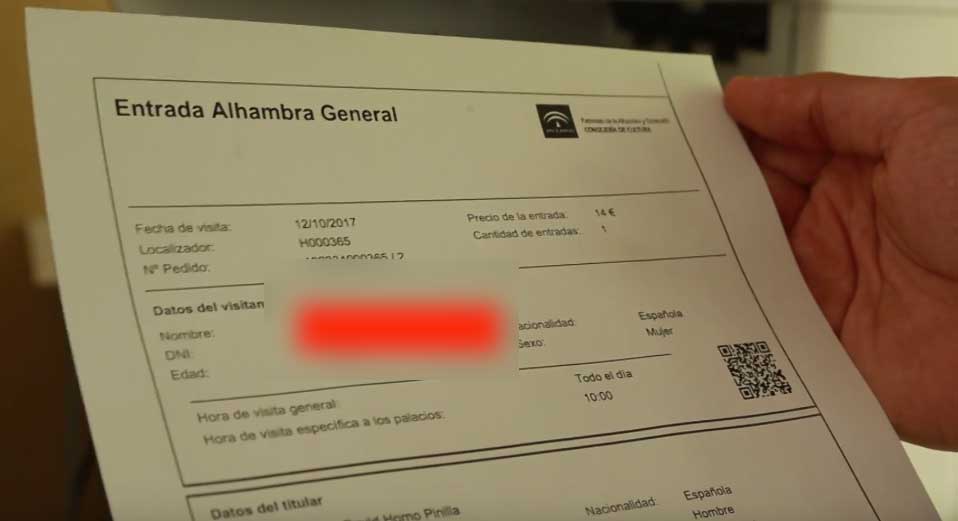 comprar entradas online de la Alhambra e imprimir en casa
